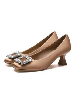 Square Rhinestone Decor Satin Square Toe Spool Heel Pumps 27 Square Rhinestone Decor Satin Square Toe Spool Heel Pumps -Zolucky Sales Store fb35c959007c36af376fb5207e9460a3