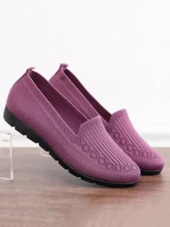 Women Casual Ribbed Fly-knit Fabric Slip On Shoes