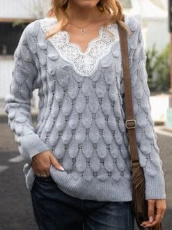 Knitted Long Sleeve Paneled Sweater -Zolucky Sales Store fbb3d2eced20939bebc096e9a5b1b65b