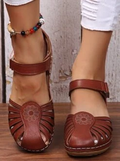 Vintage Floral Cutout Velcro Casual Sandals -Zolucky Sales Store fc1494dc463c846e4adf4174730f4c93