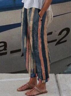 Loose Casual Printing Striped Pants