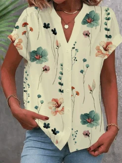 Plus Size Floral Casual Notched Blouse -Zolucky Sales Store fc3908306db6f1e944f6811b15faeb36