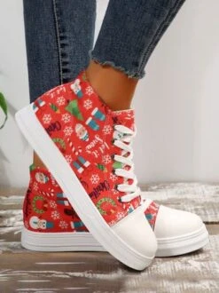 Christmas Tree Cartoon Printed Casual High-top Canvas Shoes