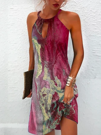 Abstract Printed Halter Sleeveless Dress 5 Abstract Printed Halter Sleeveless Dress - Image 5