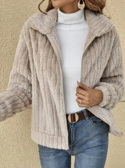 Women Casual Plain Autumn No Elasticity Daily Plush Long Sleeve Regular Regular Teddy Jacket