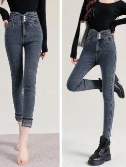 Fleece Plain Casual Denim Jeans -Zolucky Sales Store fd78cfd809401b4e155f3f52f5ce2254