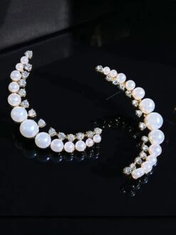 Sparkling Rhinestone Imitation Pearl Elegant Crescent Shaped Earrings -Zolucky Sales Store fdcc66ff5729920339169916898e25f4