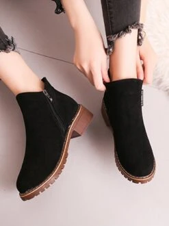 British Style Round Toe Comfortable Zip Low Heel Booties -Zolucky Sales Store fdcd9702a1435a1ec618c0d055e0304a