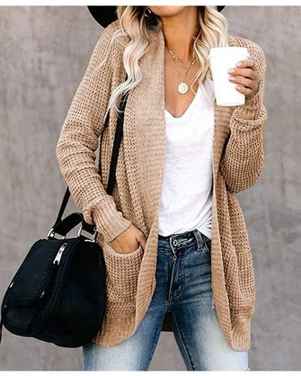 Yarn/Wool Yarn Plain Long Sleeve Daily Casual Loose Mid-long Cardigan 7 Yarn/Wool Yarn Plain Long Sleeve Daily Casual Loose Mid-long Cardigan - Image 7