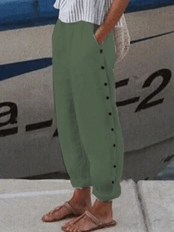 Loose Casual Cotton Linen Elastic Waist Pants With Pockets And Buttoned Design -Zolucky Sales Store fe7f4f3a856613cd57649a0ad88e3ac8