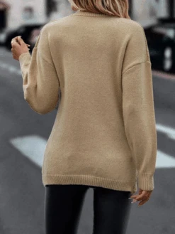Daily Plain Casual Cross V Neck Tunic Winter Knitted Loose Long Sleeve Sweater -Zolucky Sales Store fe95eaa51889bfe95459ca89b076e8cc