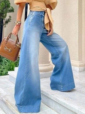 Loose High Waist Plain Urban Wide Leg Long Jeans 3 Loose High Waist Plain Urban Wide Leg Long Jeans - Image 3
