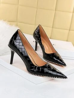 Stylish Woven Embossed Stiletto Heel Shallow Pumps -Zolucky Sales Store ff182ba8260111d43e36377e0d2ee6dd