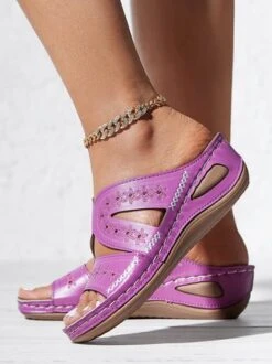 Floral Embroidered Cutout Boho Casual Wedge Slides -Zolucky Sales Store ff4204ed76ba12d1f45c5219c5ca0281