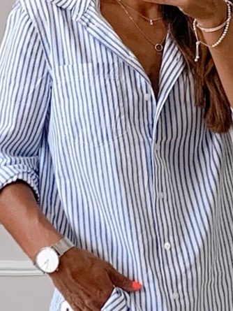 Plus Size Striped Casual Blouse 2 Plus Size Striped Casual Blouse - Image 2