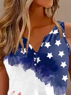 Striped Loose Casual America Flag Half Open Collar Independence Day Tank Top 2 Striped Loose Casual America Flag Half Open Collar Independence Day Tank Top - Image 2