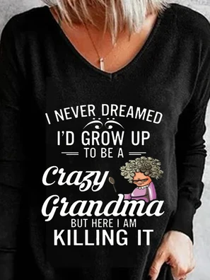 Letters Long Sleeve V Neck Casual Tunic T-Shirt 2 Letters Long Sleeve V Neck Casual Tunic T-Shirt - Image 2