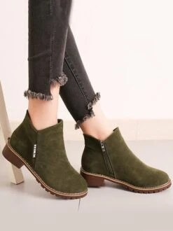 British Style Round Toe Comfortable Zip Low Heel Booties -Zolucky Sales Store ffe9a5b5a3c1f96bbaf5df4099ed0318