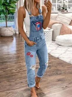 Independence Day Washed Denim One-Pieces With America Flag