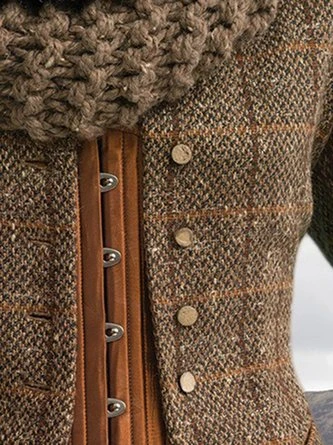 Brown Paneled Long Sleeve Plaid Knit Coat 3 Brown Paneled Long Sleeve Plaid Knit Coat - Image 3