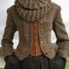 Brown Paneled Long Sleeve Plaid Knit Coat