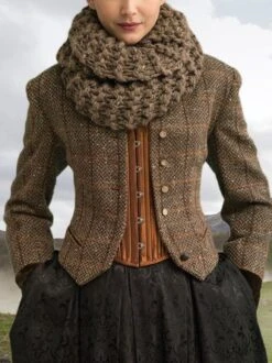 Brown Paneled Long Sleeve Plaid Knit Coat